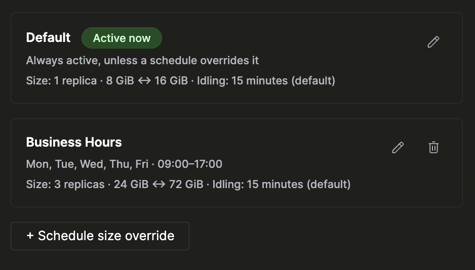 Configuring a scheduled scaling rule in the ClickHouse Cloud console