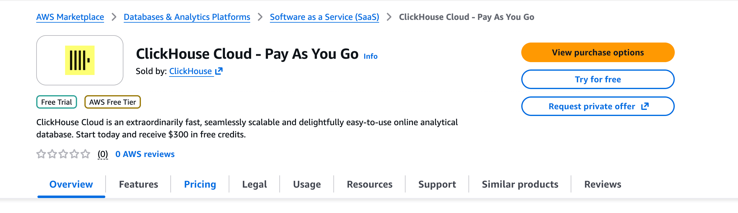 AWS Marketplace view purchase options