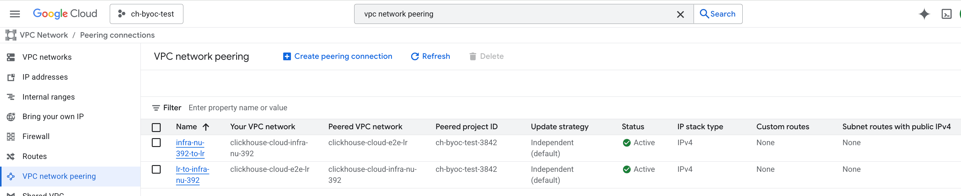 BYOC Accept Peering Connection