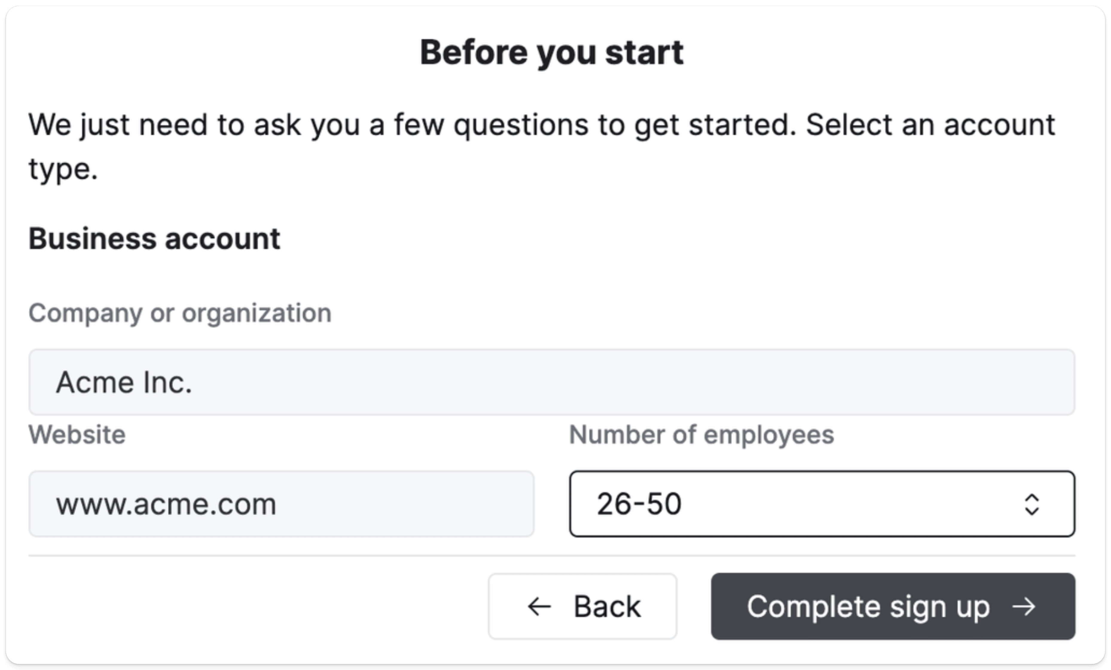 Provide business information