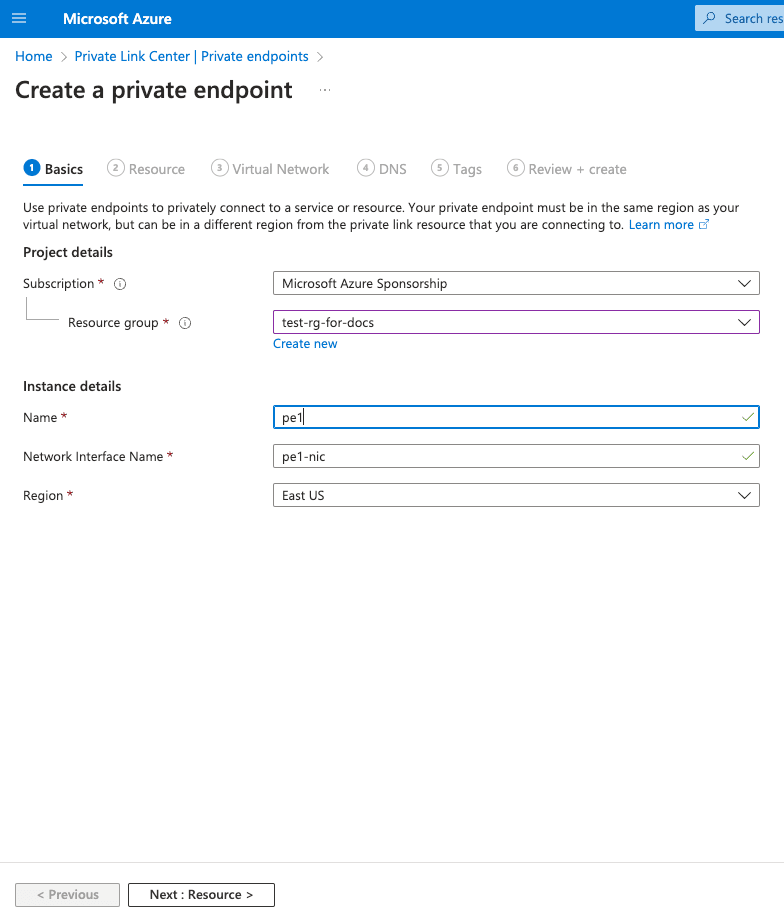 Create Private Endpoint Basic