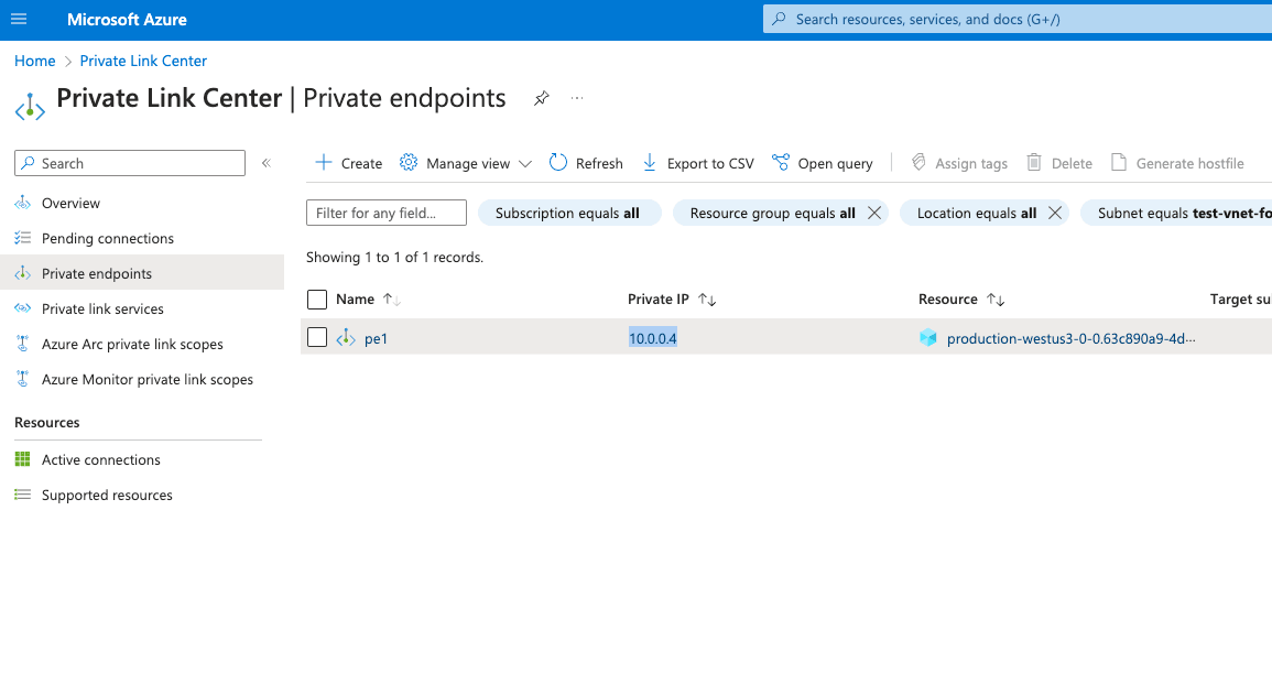 Private Endpoint IP Address