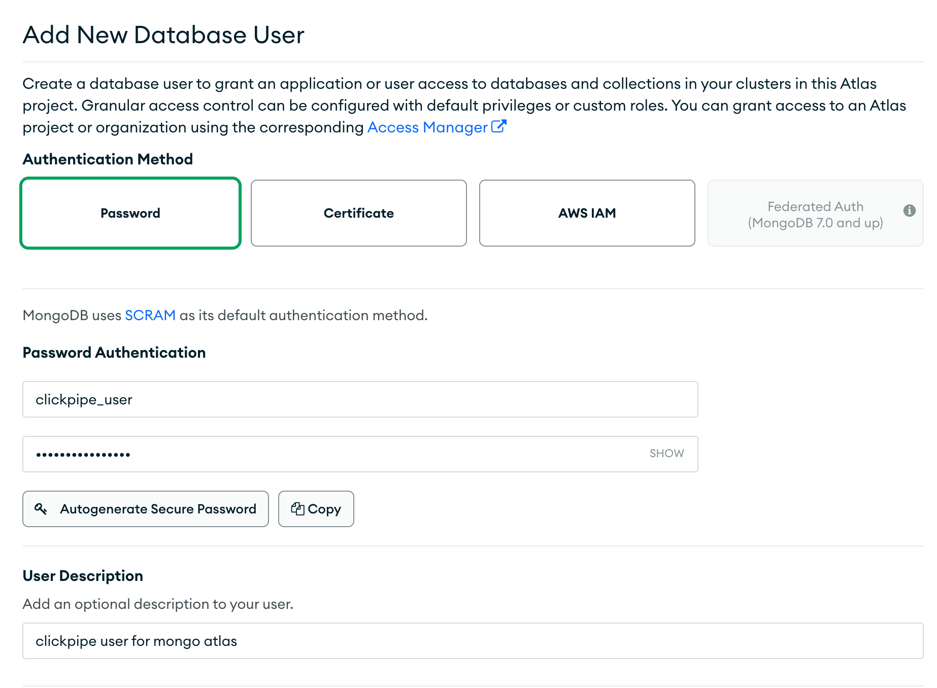 Add database user