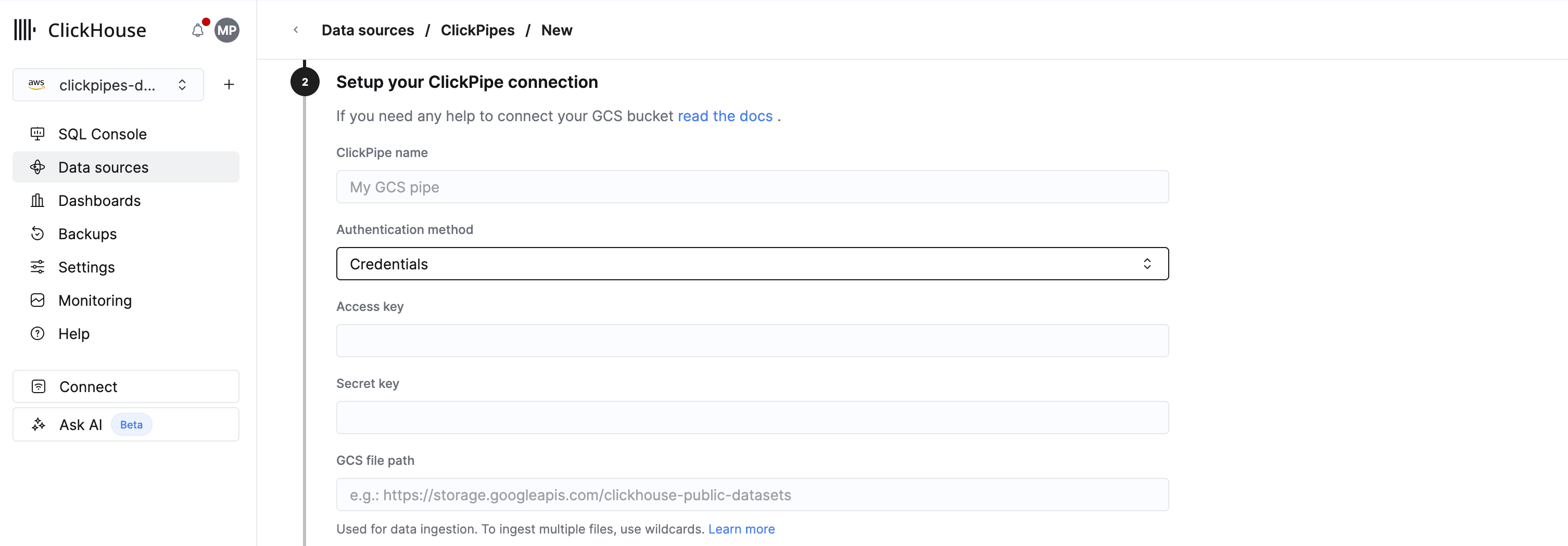 HMAC credentials for GCS ClickPipes
