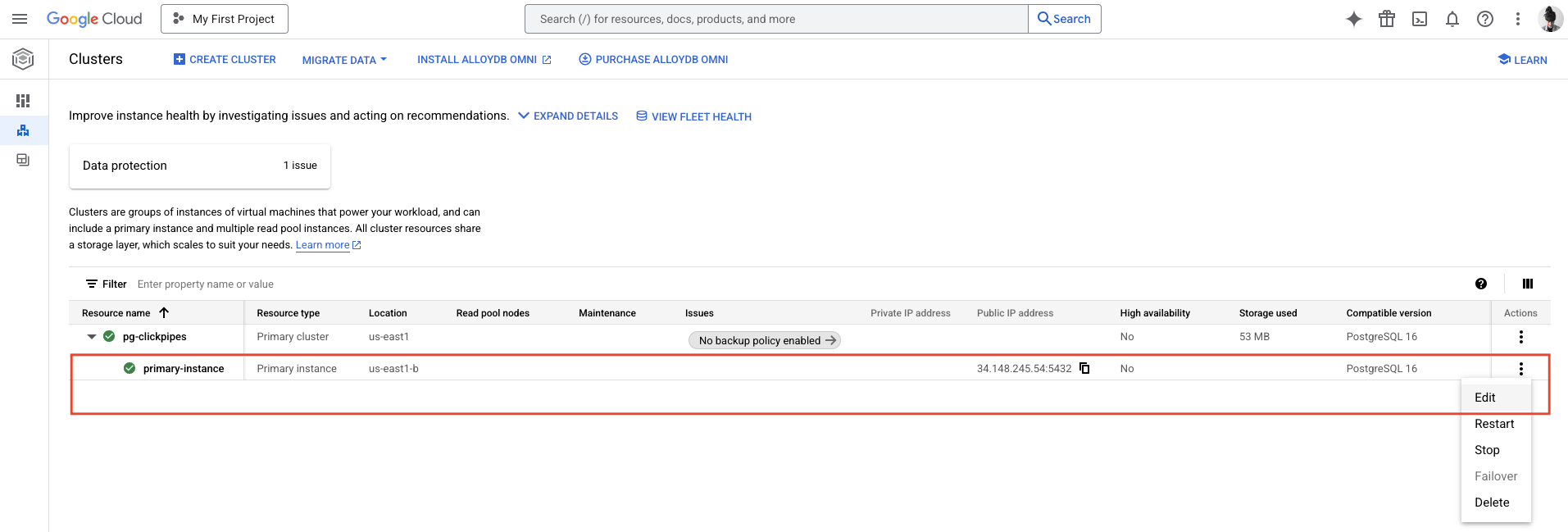 Edit primary instance configuration