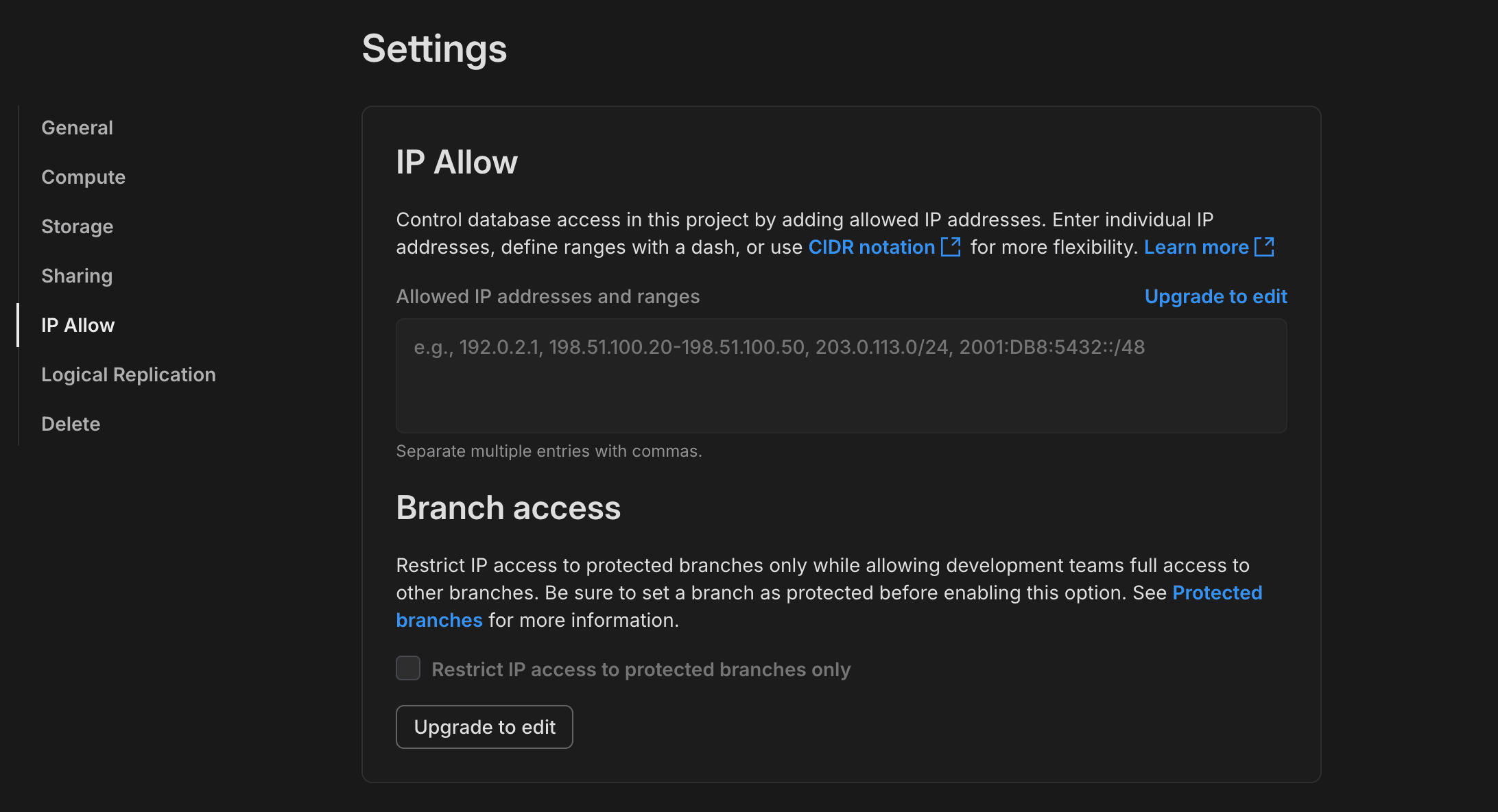 Allow IPs screen