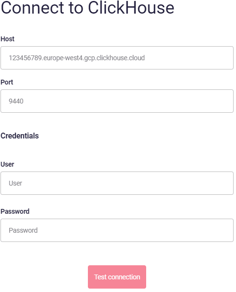 Astrato connect to ClickHouse required fields