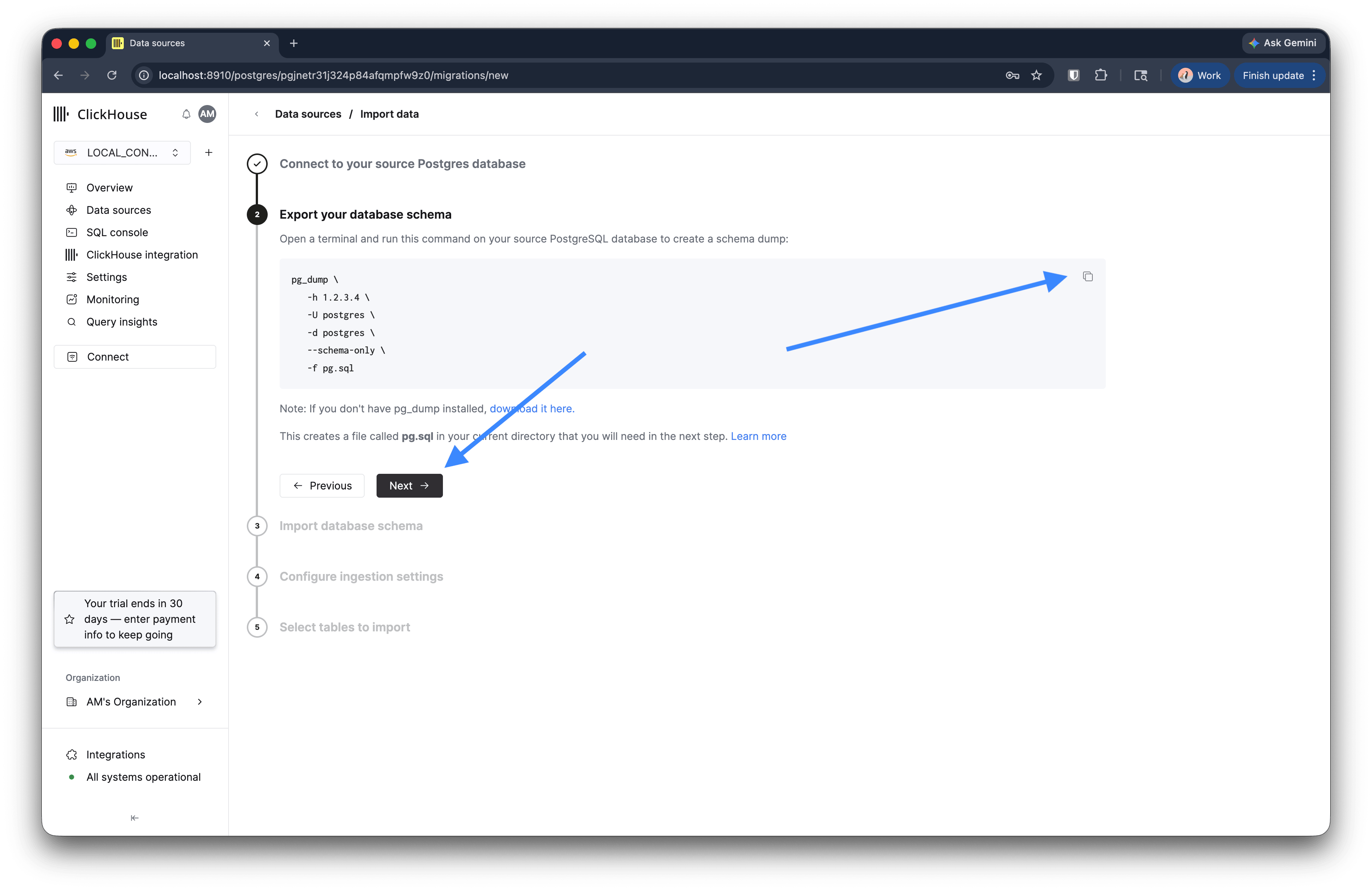 Step 2: pg_dump command for schema export