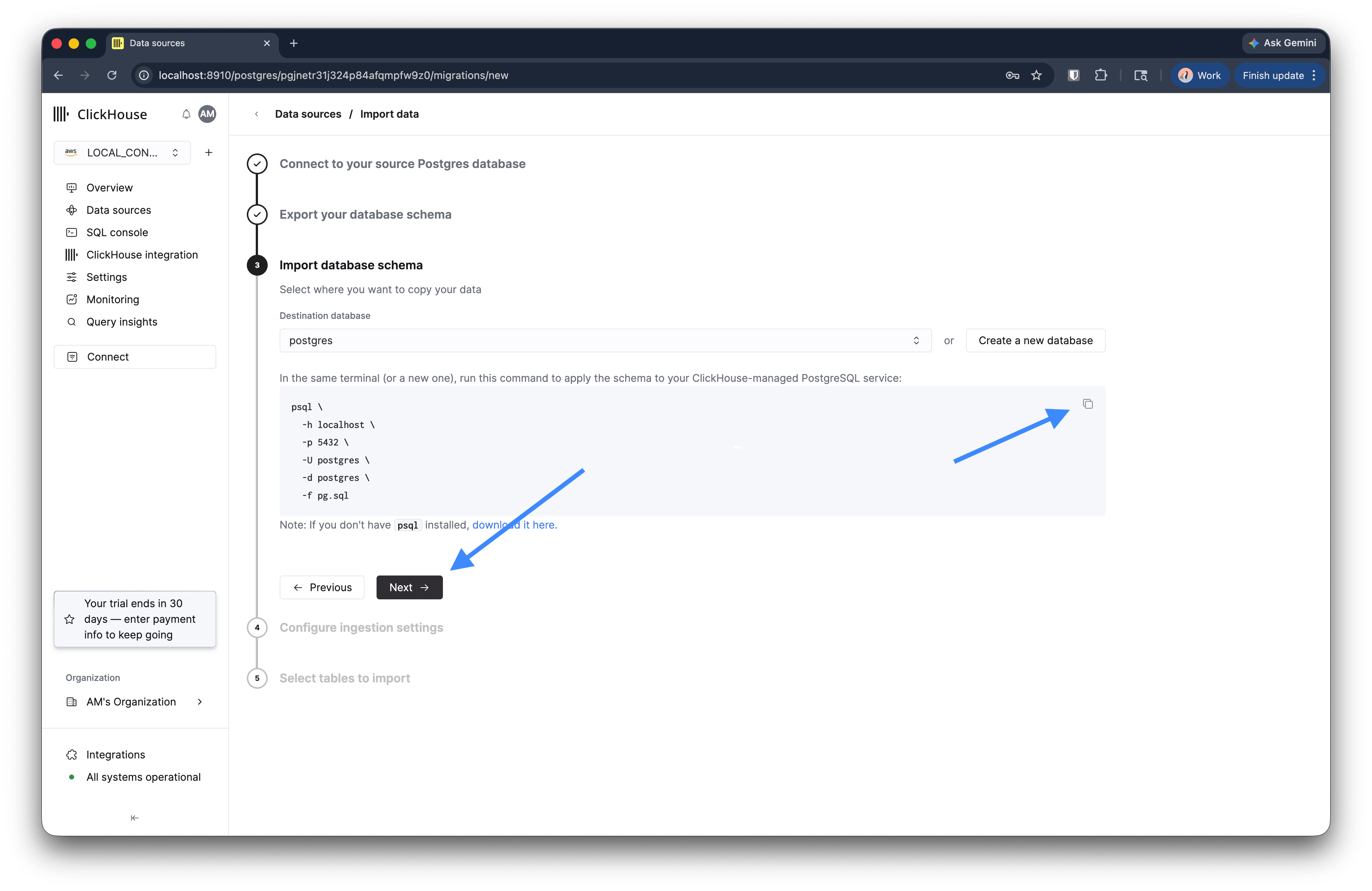 Step 3: psql command for schema import